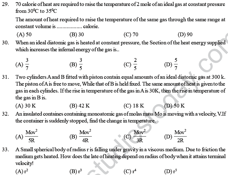 NEET UG Physics Thermodynamics MCQs, Multiple Choice Questions